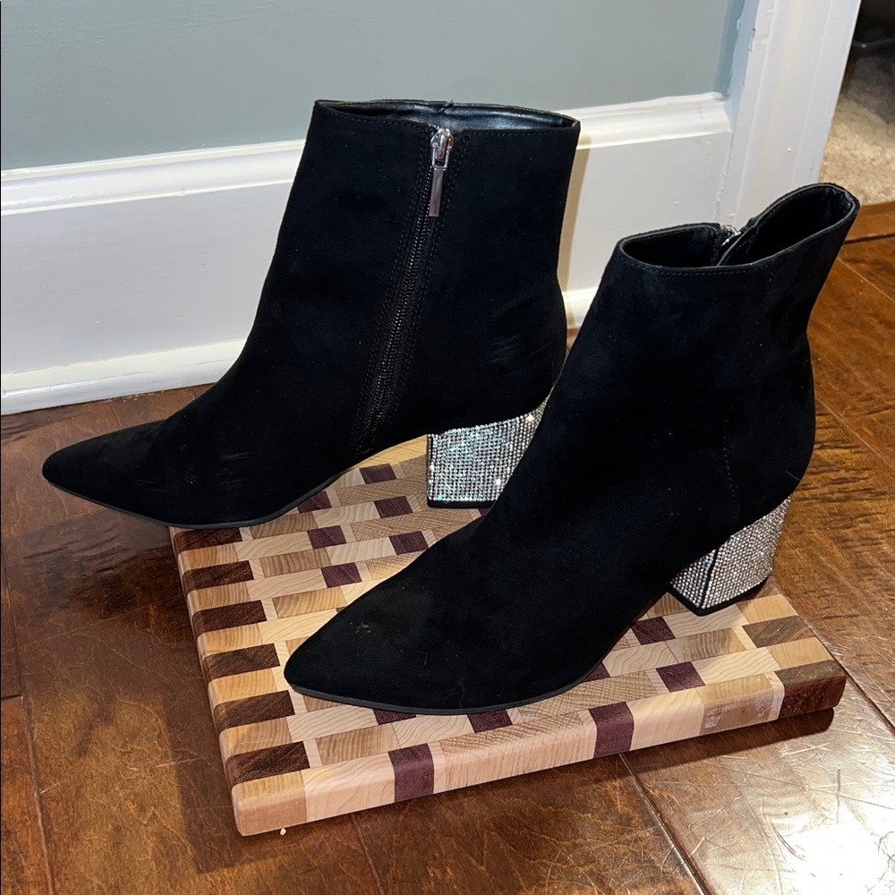 Kaari Blue- Black Ankle Booties with Rhinestone heels Sz 8.5 - Picture 3 of 8